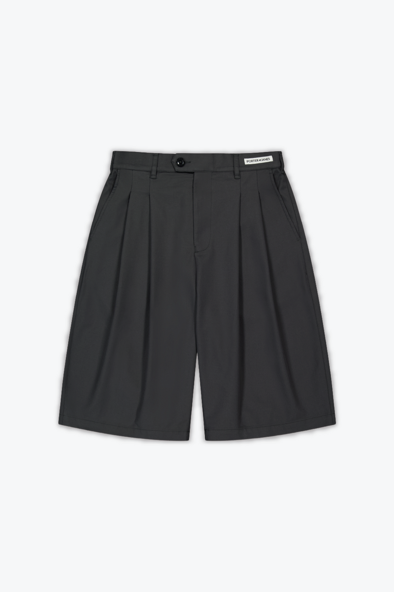 Double-Pleated Shorts - Charcoal Cotton / Nylon | Porter James