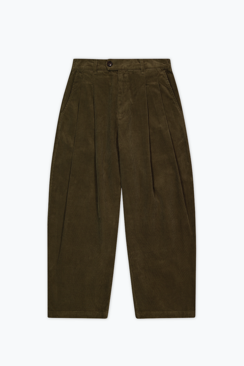 Porter James Pants オリーブ スラックス Tailored Pleated Trousers – Olive Corduroy | Porter James