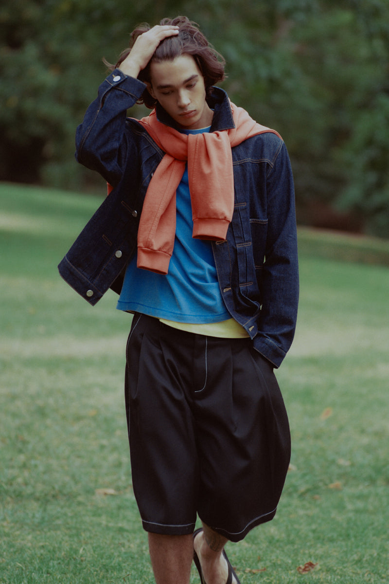 Double-Pleated Shorts - Black Contrast Stitch | Porter James