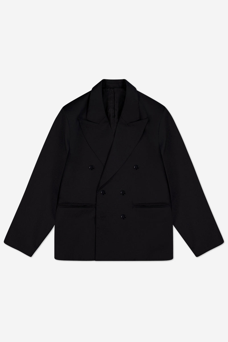 Double-Breasted Blazer - Black Wool Gabardine | Porter James