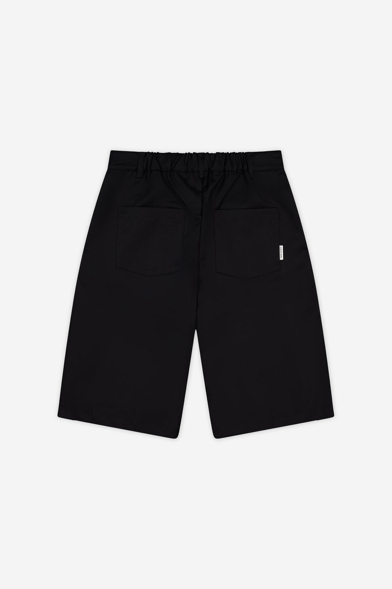 Double-Pleated Shorts - Black Structured Cotton | Porter James