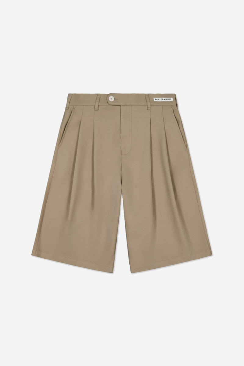 Double-Pleated Shorts - Sand Cotton / Nylon | Porter James