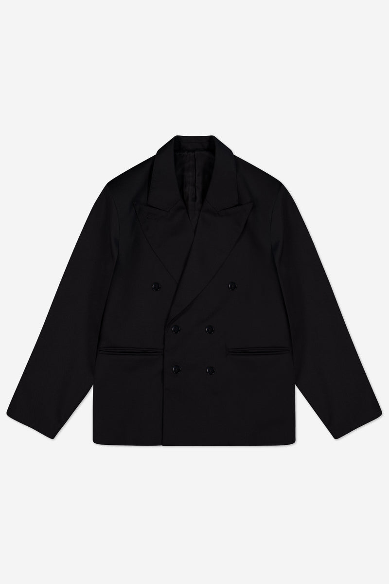 Double-Breasted Blazer - Black Wool Gabardine | Porter James
