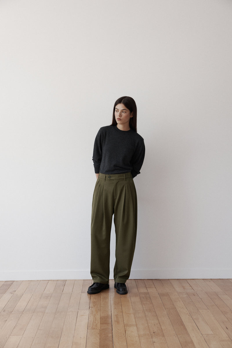 Porter James Pants オリーブ スラックス Tailored Pleated Trousers – Military Australian Wool | Porter James