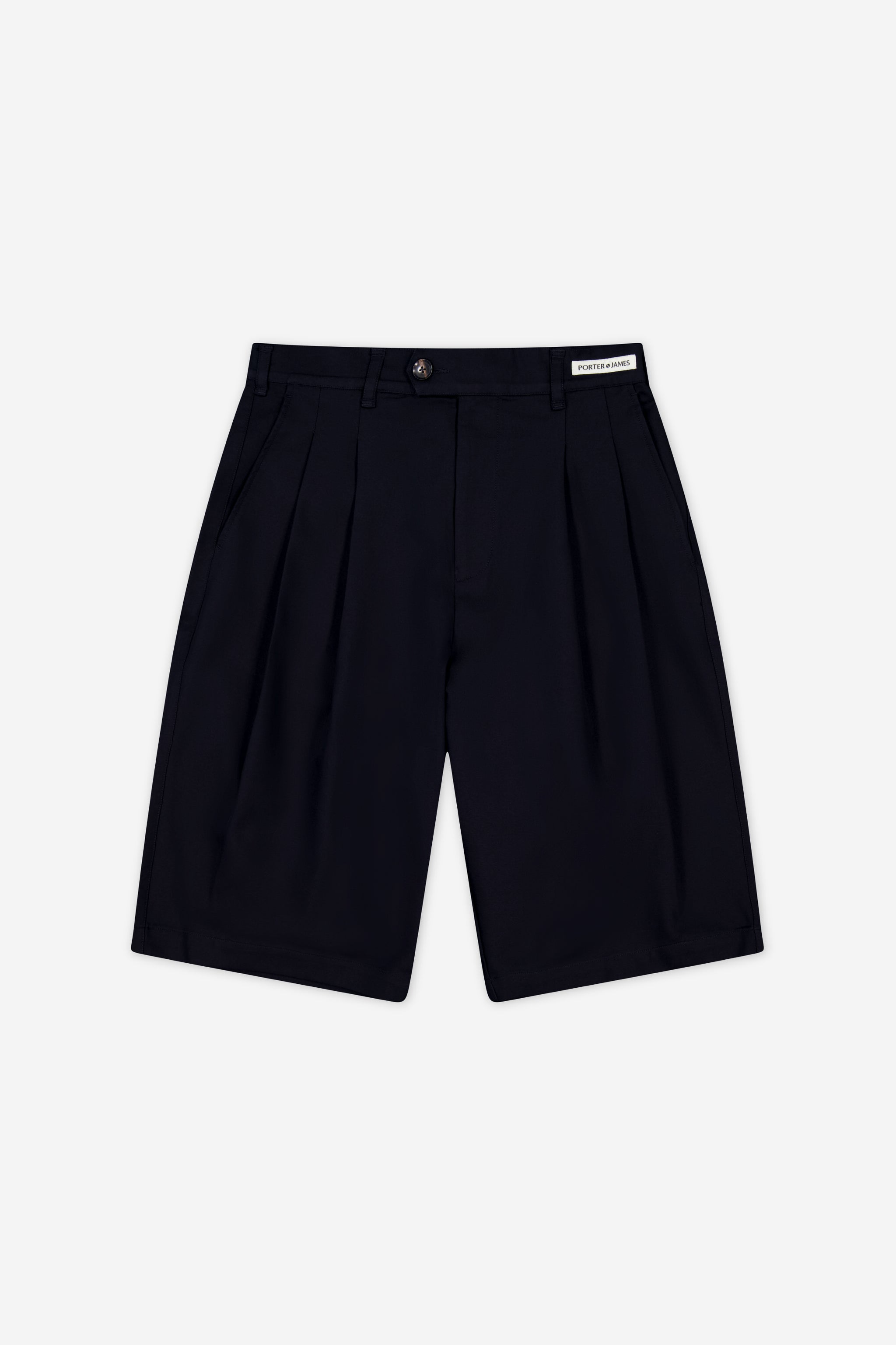 Double-Pleated Shorts - Black Cotton / Nylon | Porter James